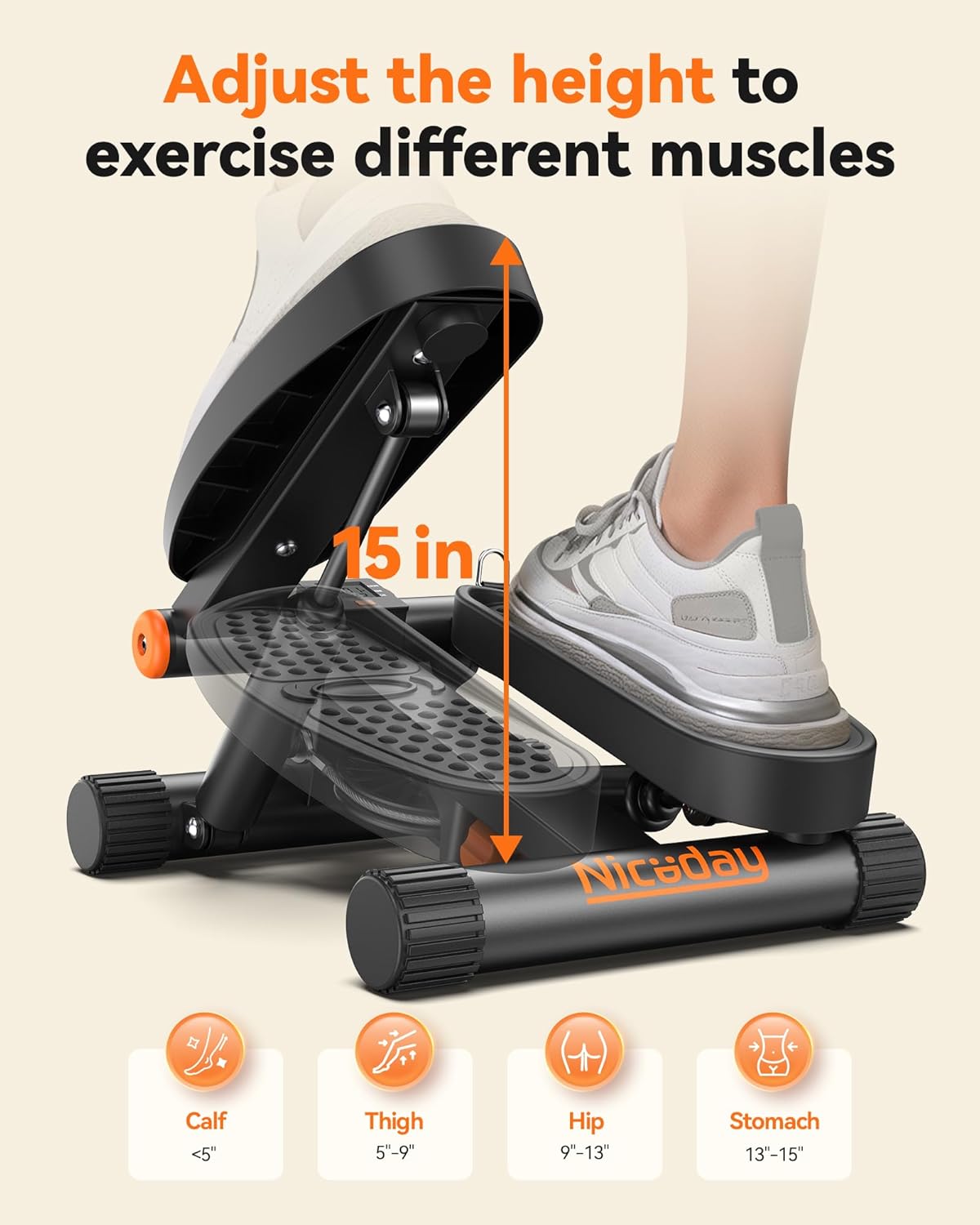 Mini Stair Stepper with Resistance Bands - Hydraulic Fitness Equipment for Home Workouts, 300LBS Capacity, with LCD Monitor