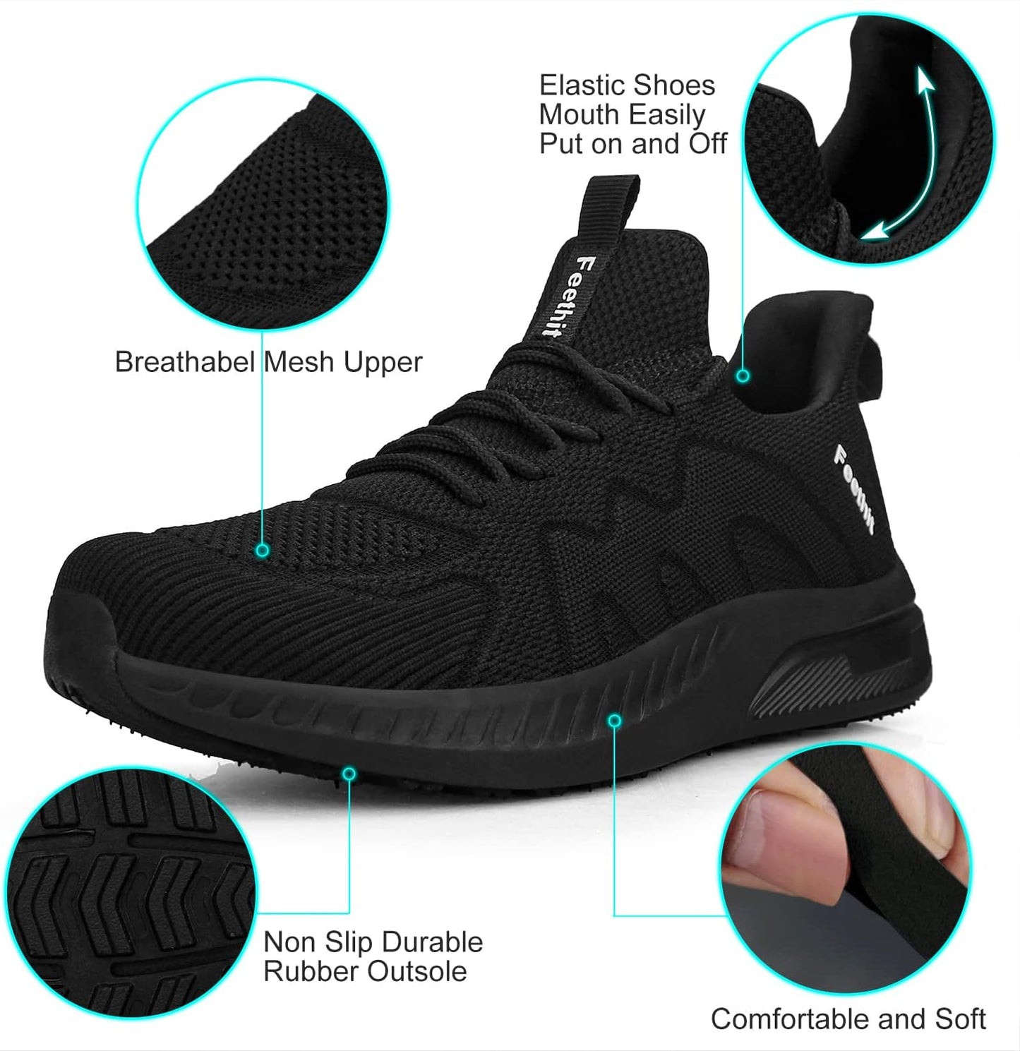 Mens Non Slip Walking Sneakers Lightweight Breathable Slip on Running Shoes Athletic Gym Tennis Shoes for Men